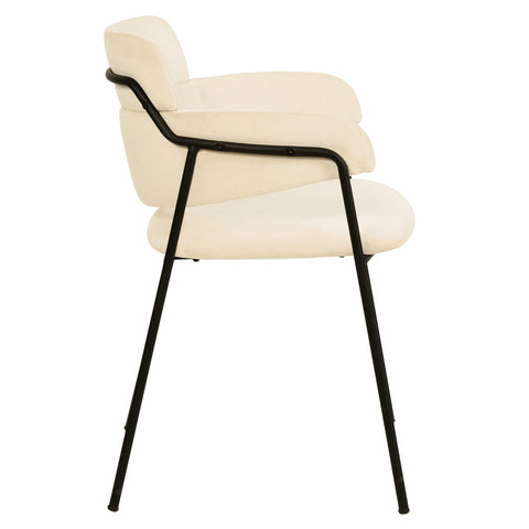 Axis Upholstered Dining Chair with Curved Open-Back and Arms and Black Stainless Steel Legs