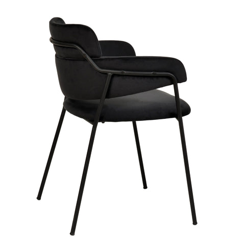 Axis Upholstered Dining Chair with Curved Open-Back and Arms and Black Stainless Steel Legs