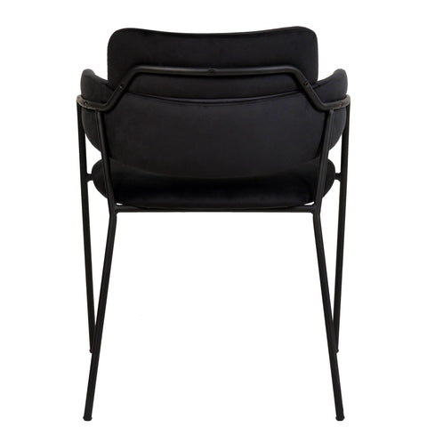 Axis Upholstered Dining Chair with Curved Open-Back and Arms and Black Stainless Steel Legs