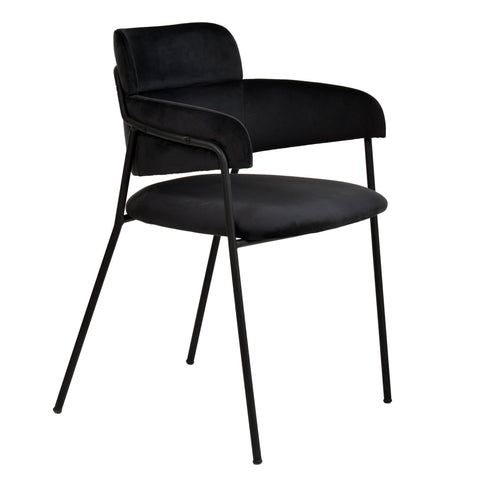 Axis Upholstered Dining Chair with Curved Open-Back and Arms and Black Stainless Steel Legs