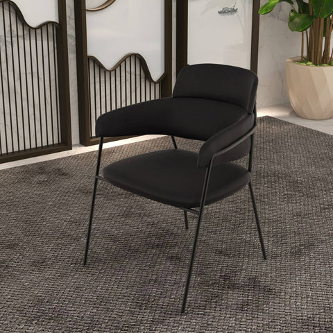 Axis Upholstered Dining Chair with Curved Open-Back and Arms and Black Stainless Steel Legs