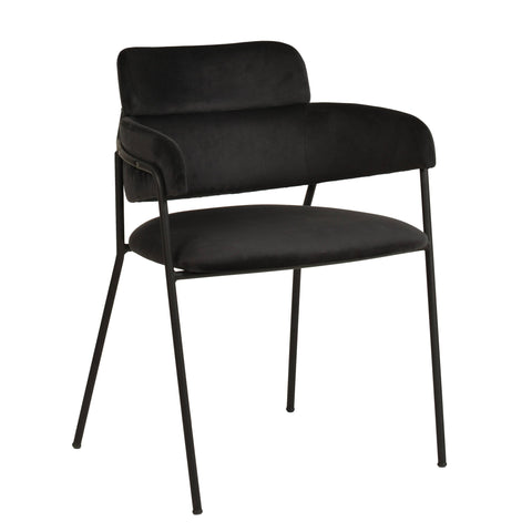 Axis Upholstered Dining Chair with Curved Open-Back and Arms and Black Stainless Steel Legs