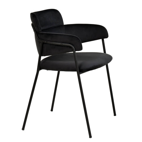 Axis Upholstered Dining Chair with Curved Open-Back and Arms and Black Stainless Steel Legs