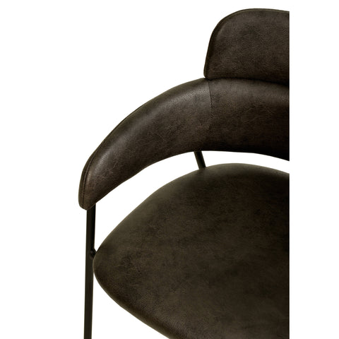 Axis Upholstered Dining Chair with Curved Open-Back and Arms and Black Stainless Steel Legs