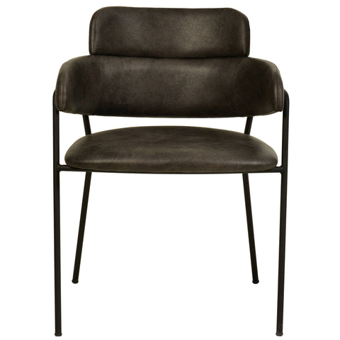 Axis Upholstered Dining Chair with Curved Open-Back and Arms and Black Stainless Steel Legs