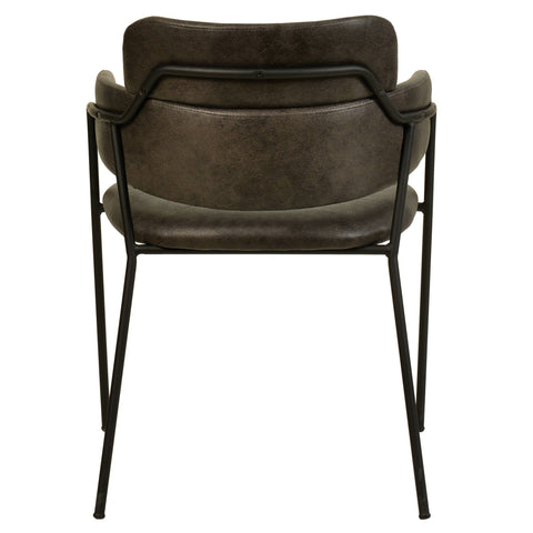 Axis Upholstered Dining Chair with Curved Open-Back and Arms and Black Stainless Steel Legs