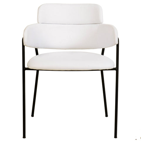 Axis Upholstered Dining Chair with Curved Open-Back and Arms and Black Stainless Steel Legs