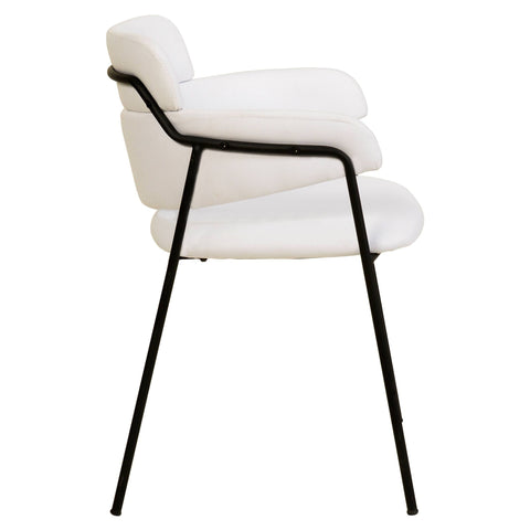 Axis Upholstered Dining Chair with Curved Open-Back and Arms and Black Stainless Steel Legs