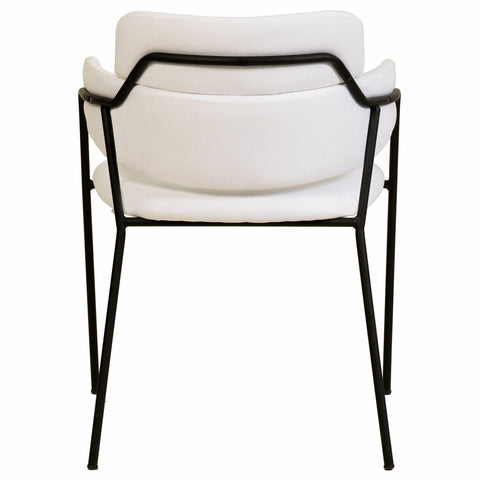 Axis Upholstered Dining Chair with Curved Open-Back and Arms and Black Stainless Steel Legs