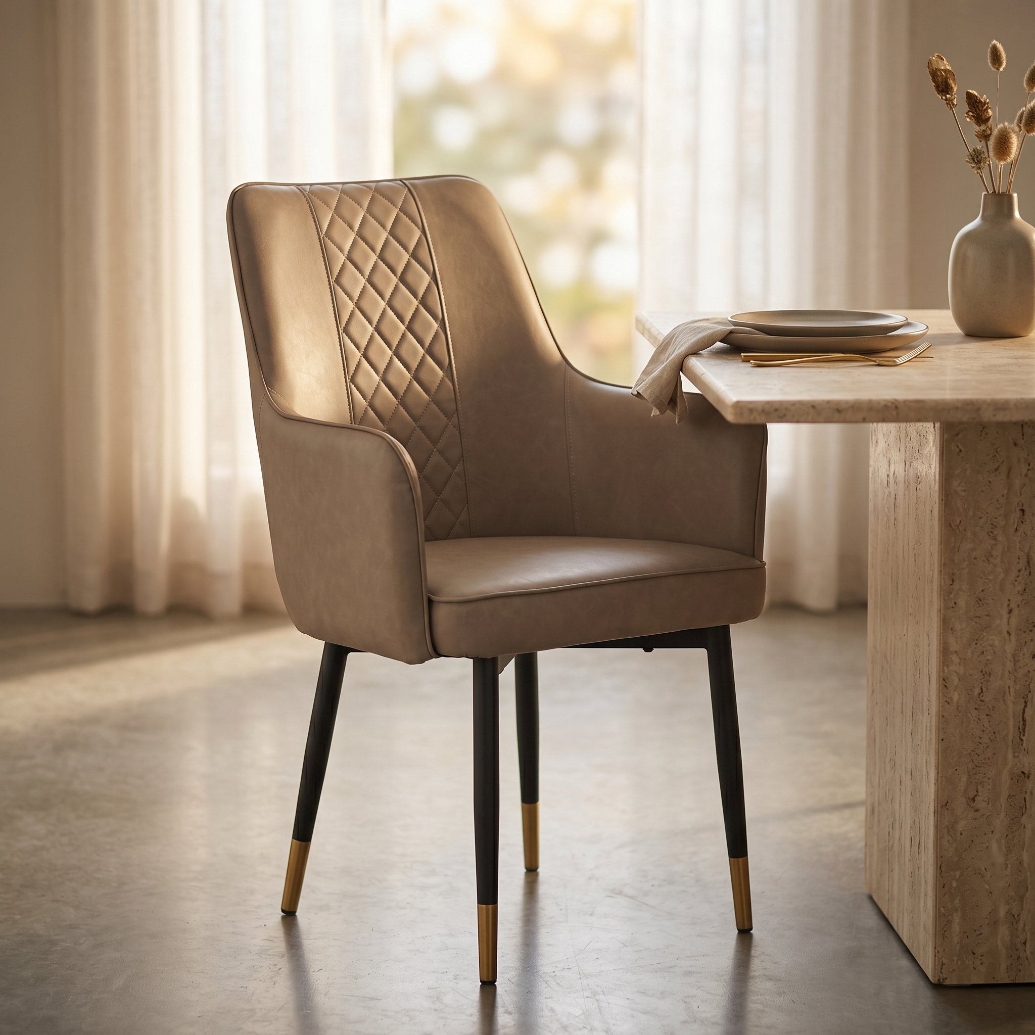 Allure Leather Dining Chairs in Steel Legs with Gold Accent Tips