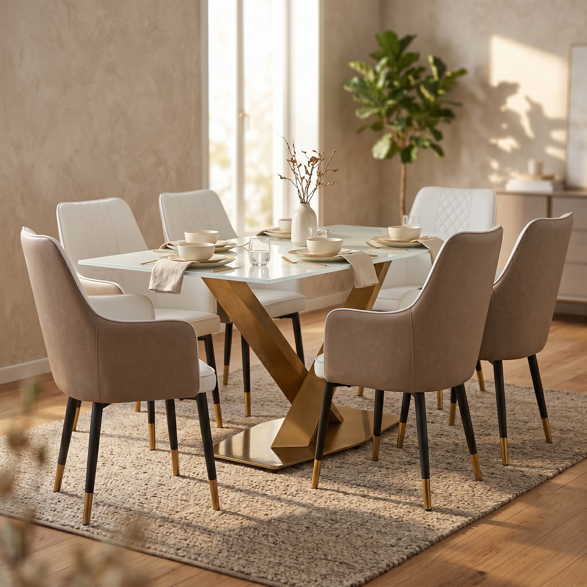 Allure Leather Dining Chairs in Steel Legs with Gold Accent Tips