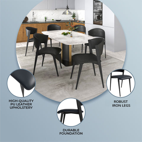 Aspen Dining Chairs Upholstered in Leather Kitchen Room Chairs with Black Metal Legs