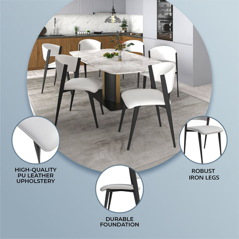 Aspen Dining Chairs Upholstered in Leather Kitchen Room Chairs with Black Metal Legs