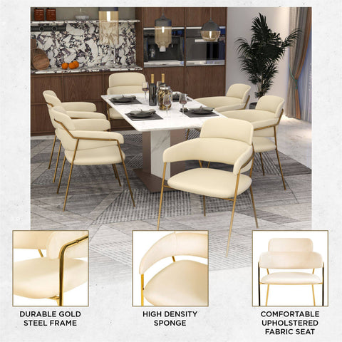 Axis Upholstered Dining Chair with Curved Open-Back Design and Gold Stainless Steel Legs