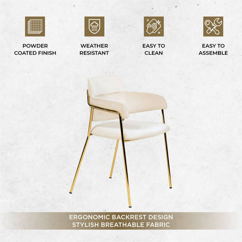 Axis Upholstered Dining Chair with Curved Open-Back Design and Gold Stainless Steel Legs