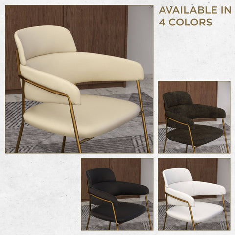 Axis Upholstered Dining Chair with Curved Open-Back Design and Gold Stainless Steel Legs