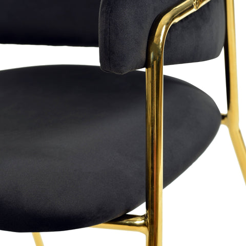 Axis Upholstered Dining Chair with Curved Open-Back Design and Gold Stainless Steel Legs