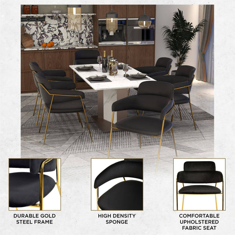 Axis Upholstered Dining Chair with Curved Open-Back Design and Gold Stainless Steel Legs