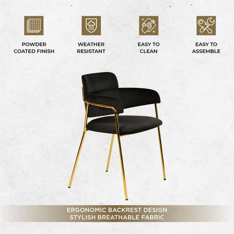 Axis Upholstered Dining Chair with Curved Open-Back Design and Gold Stainless Steel Legs