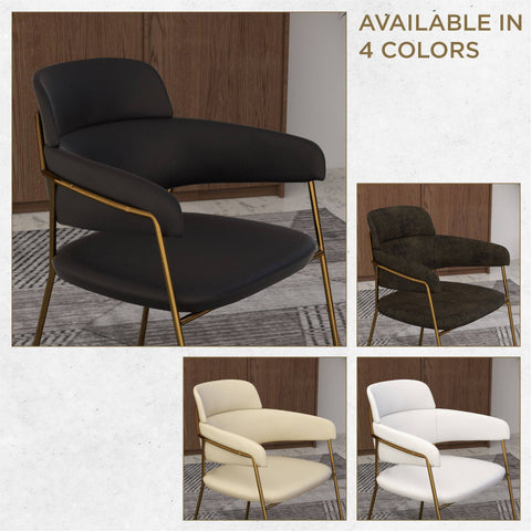 Axis Upholstered Dining Chair with Curved Open-Back Design and Gold Stainless Steel Legs