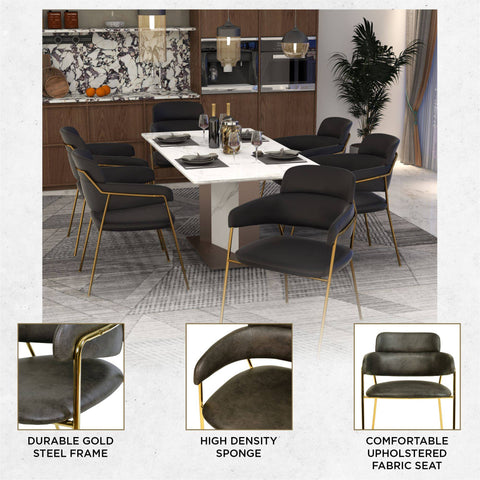 Axis Upholstered Dining Chair with Curved Open-Back Design and Gold Stainless Steel Legs