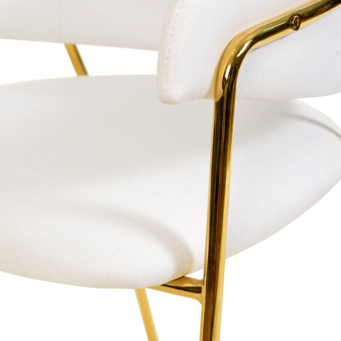 Axis Upholstered Dining Chair with Curved Open-Back Design and Gold Stainless Steel Legs