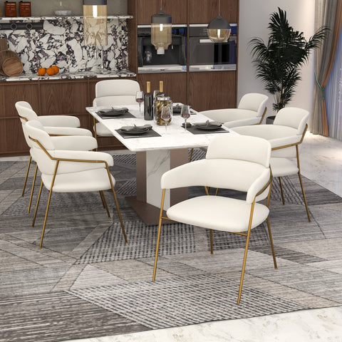 Axis Upholstered Dining Chair with Curved Open-Back Design and Gold Stainless Steel Legs