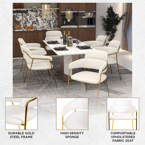 Axis Upholstered Dining Chair with Curved Open-Back Design and Gold Stainless Steel Legs