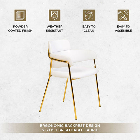 Axis Upholstered Dining Chair with Curved Open-Back Design and Gold Stainless Steel Legs