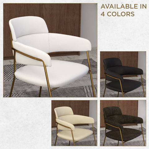 Axis Upholstered Dining Chair with Curved Open-Back Design and Gold Stainless Steel Legs