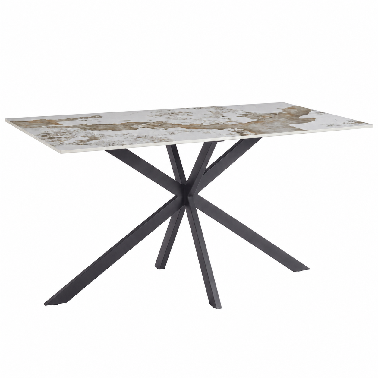 Apex 48 in. Rectangular Dining Table with Sintered Stone Tabletop in Black Steel Base