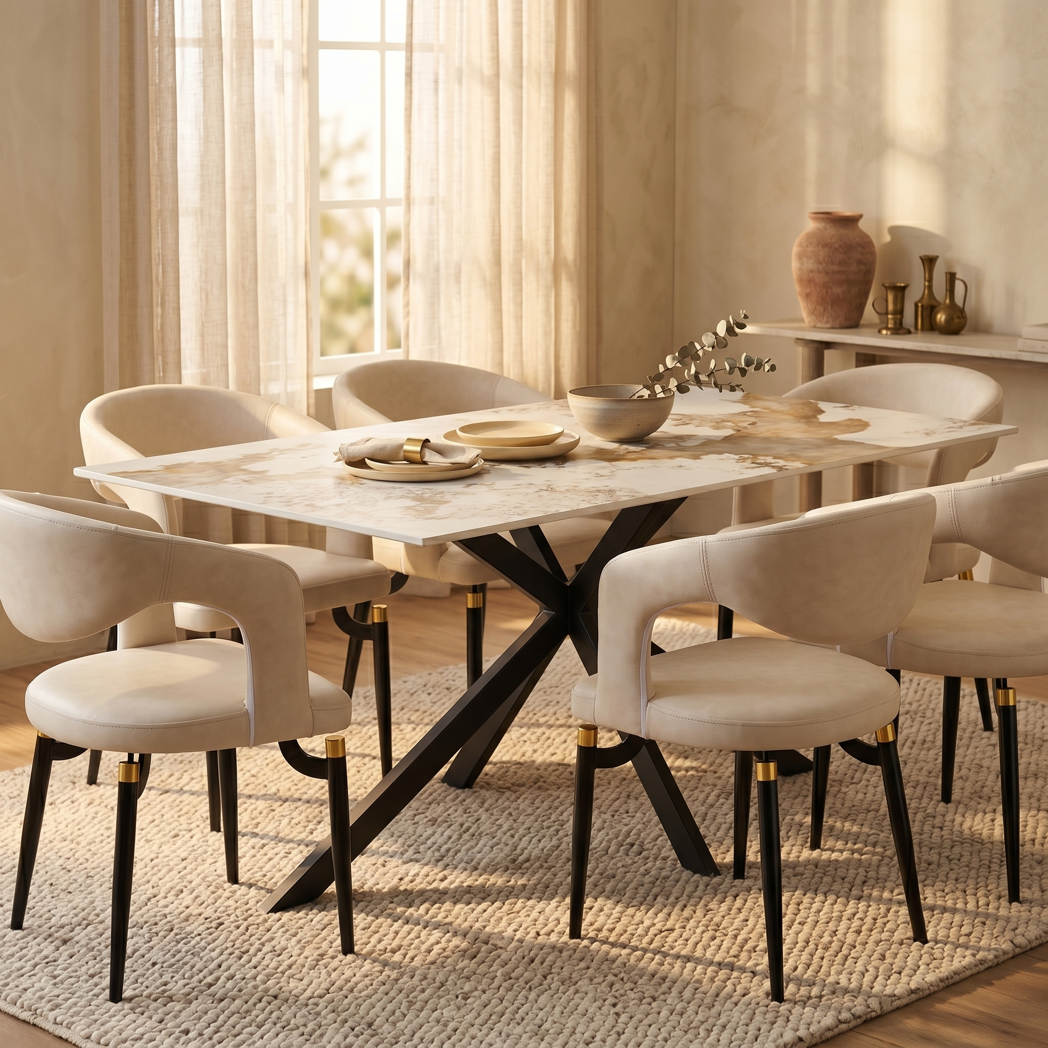 Apex 48 in. Rectangular Dining Table with Sintered Stone Tabletop in Black Steel Base