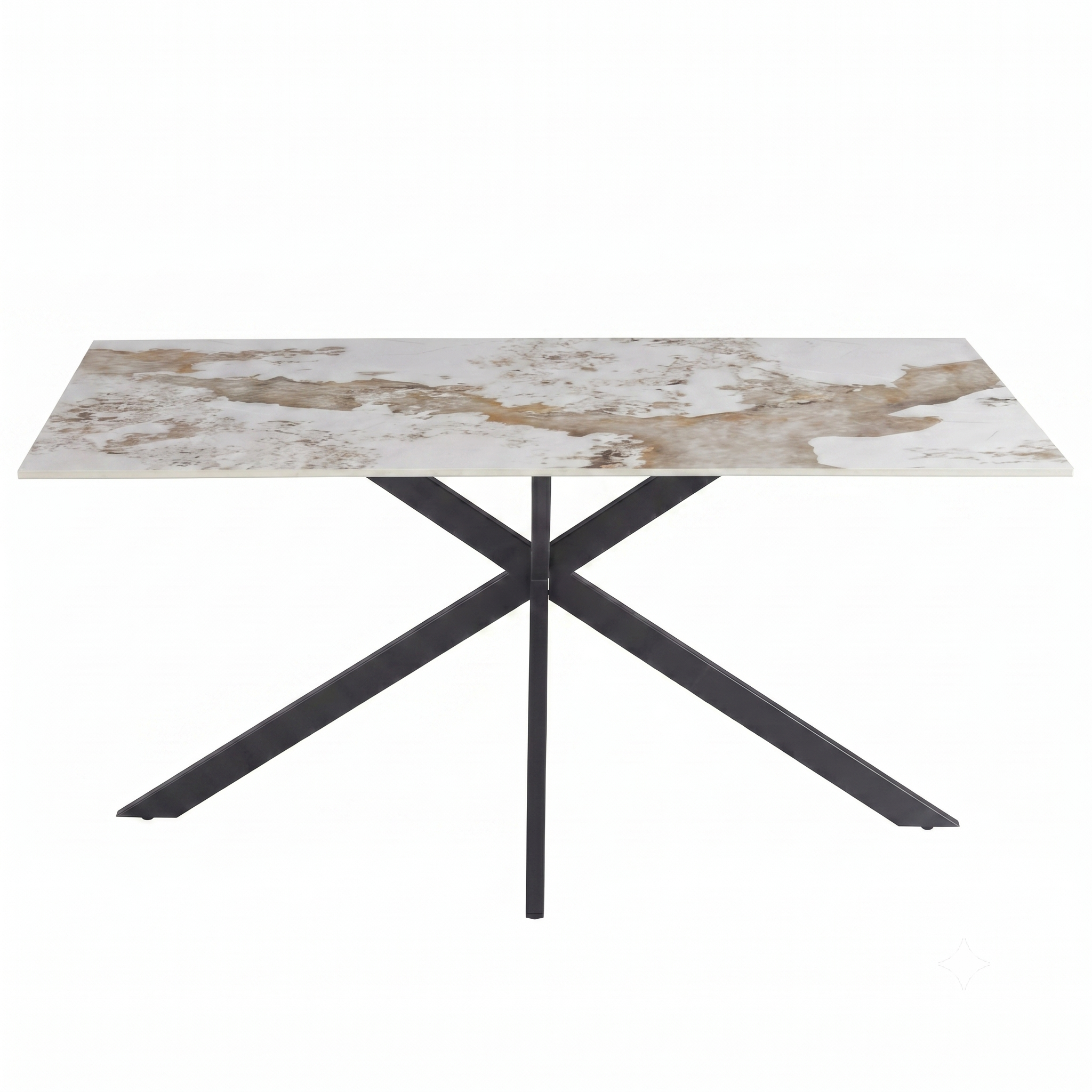 Apex 48 in. Rectangular Dining Table with Sintered Stone Tabletop in Black Steel Base
