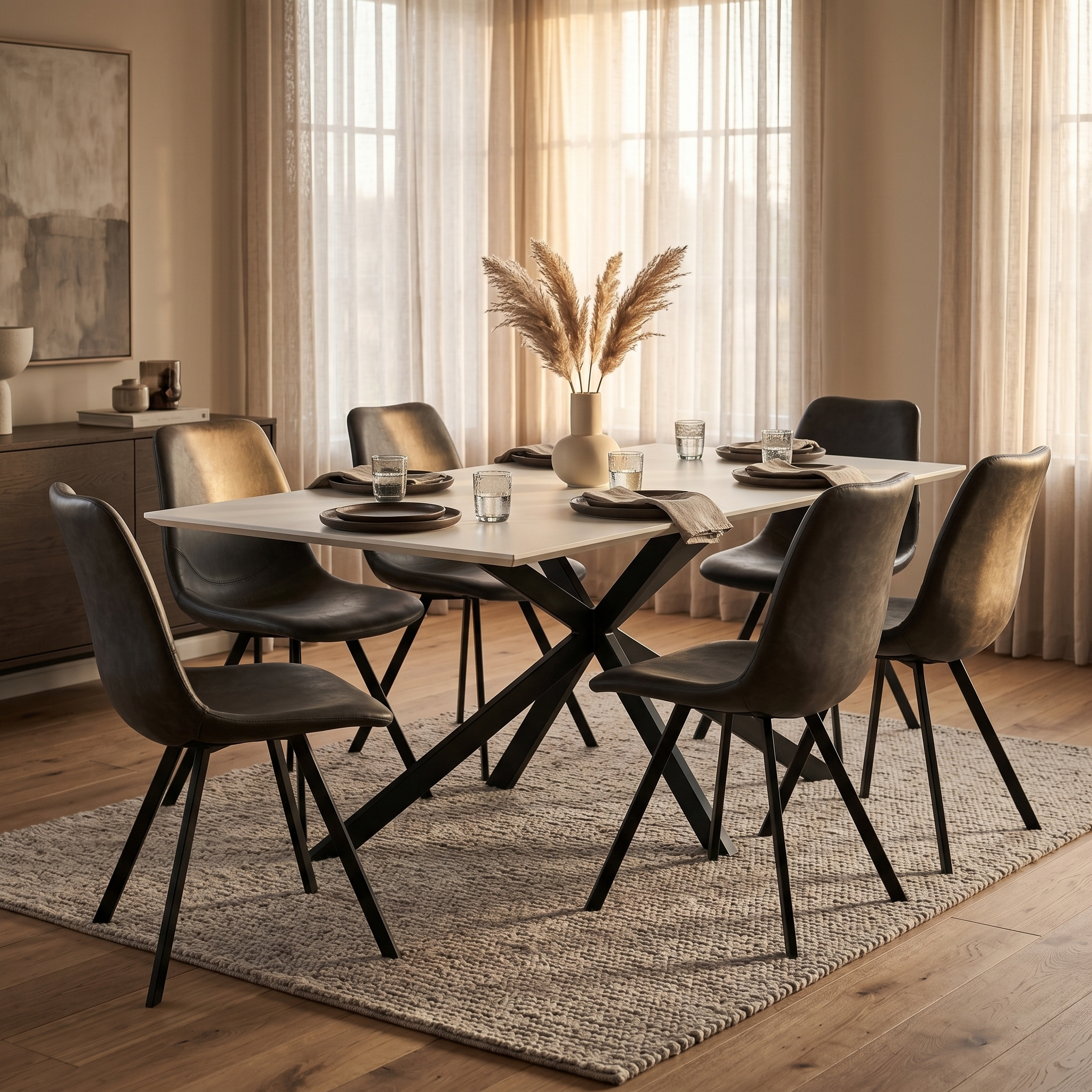 Apex 48 in. Rectangular Dining Table with Sintered Stone Tabletop in Black Steel Base