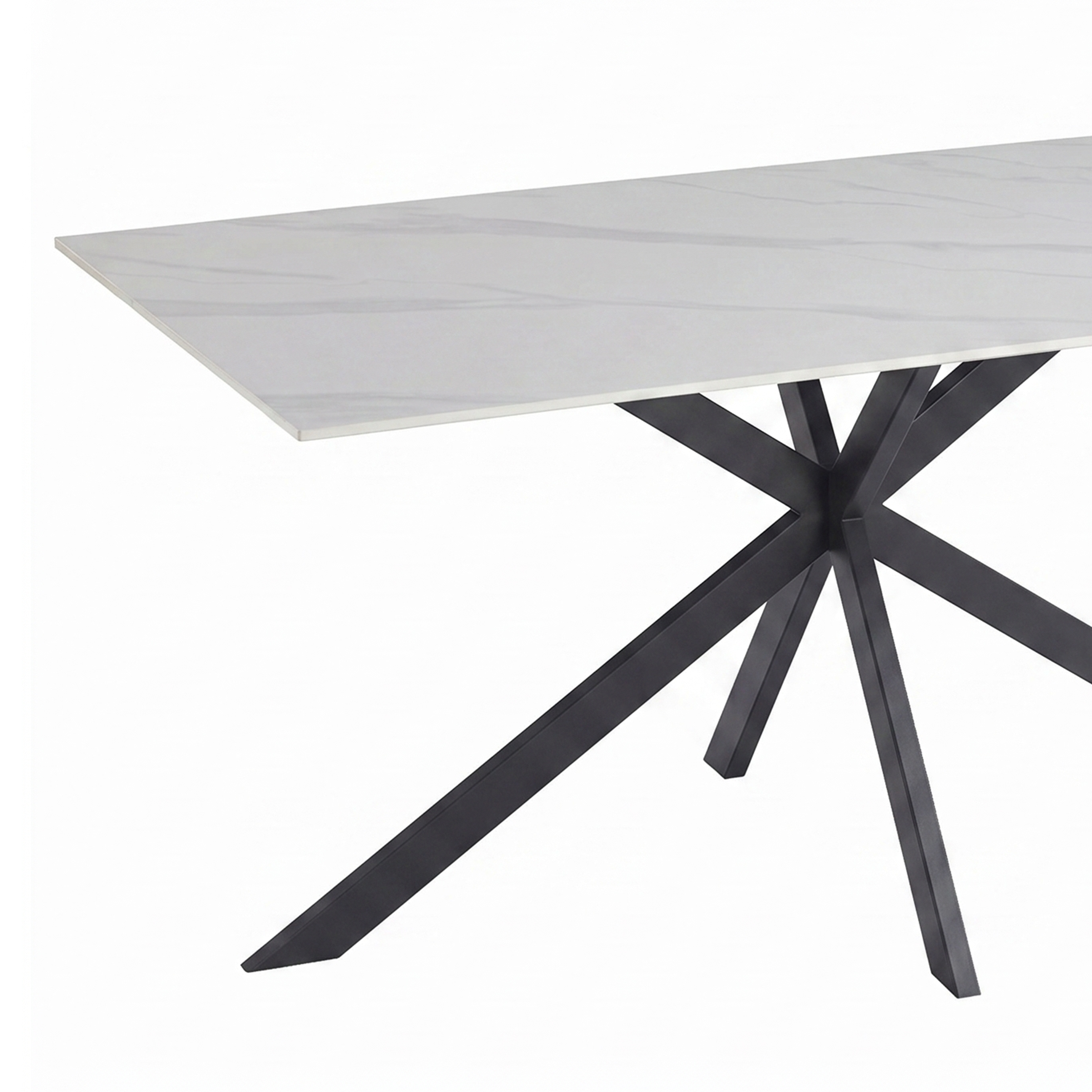 Apex 48 in. Rectangular Dining Table with Sintered Stone Tabletop in Black Steel Base