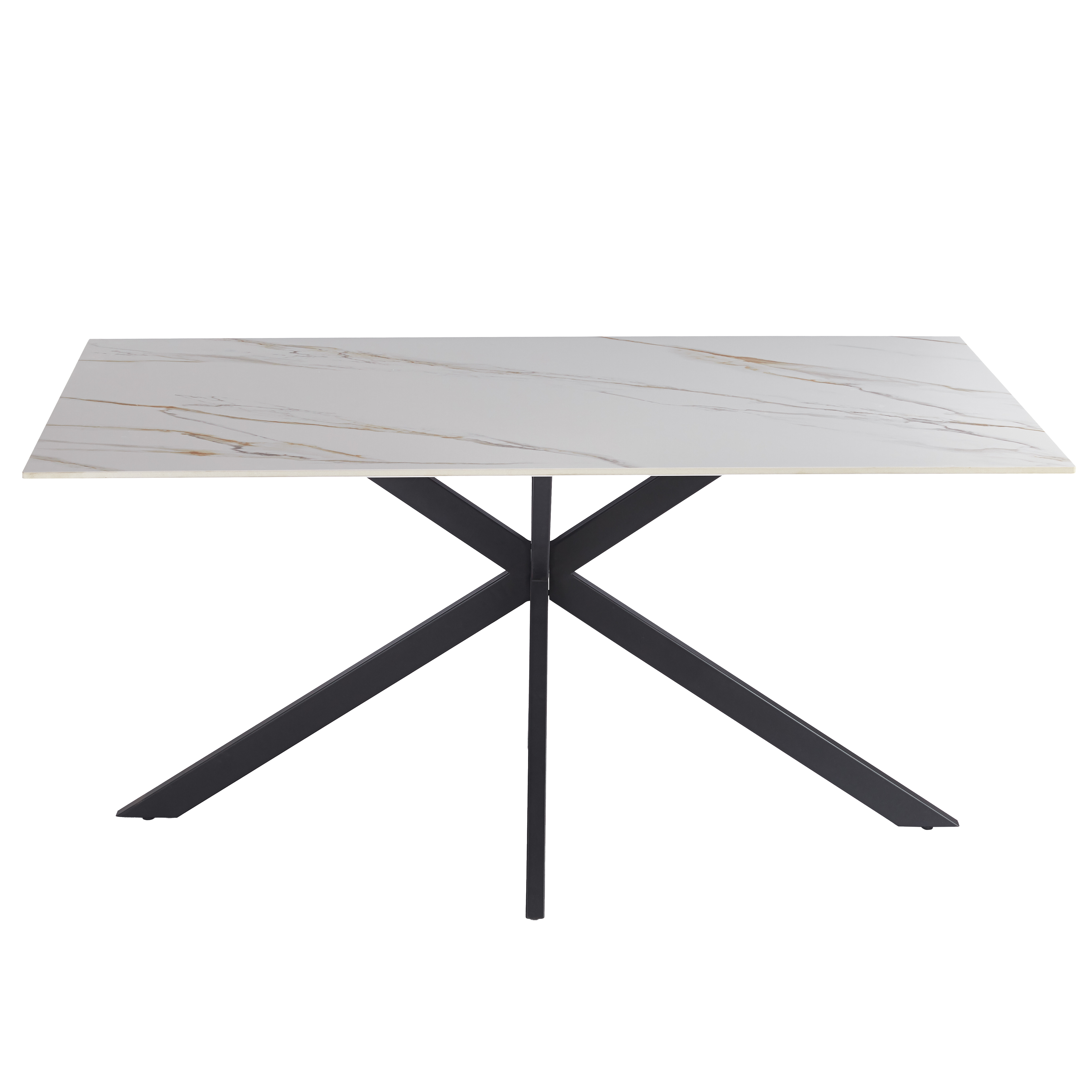 Apex 48 in. Rectangular Dining Table with Sintered Stone Tabletop in Black Steel Base