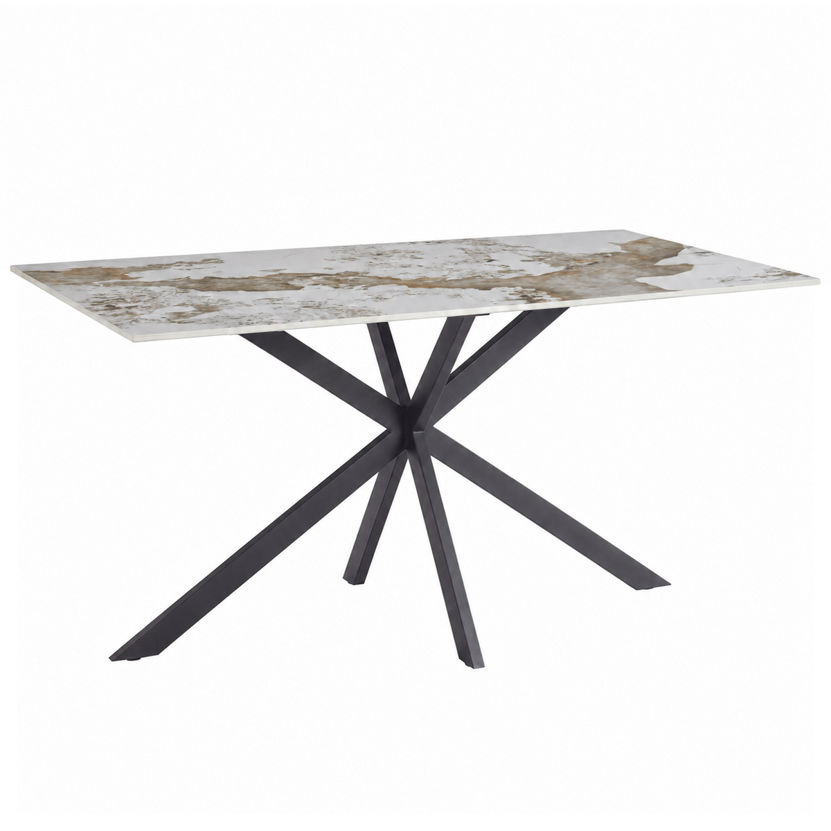 Apex Rectangular Dining Table with Sintered Stone Tabletop in Black Steel Base