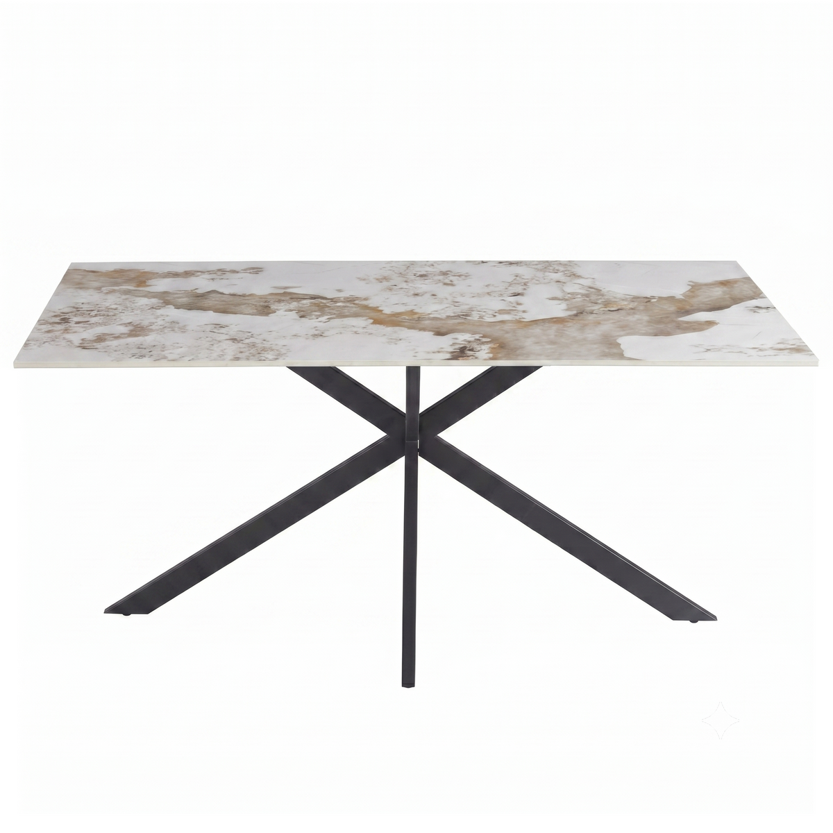 Apex Rectangular Dining Table with Sintered Stone Tabletop in Black Steel Base