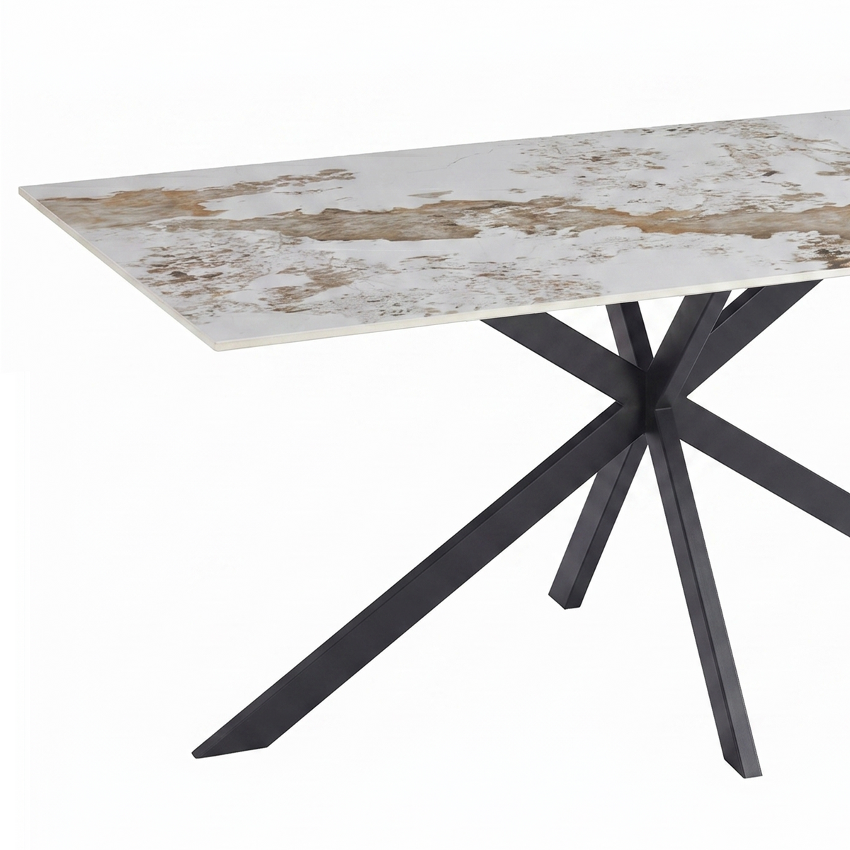 Apex Rectangular Dining Table with Sintered Stone Tabletop in Black Steel Base