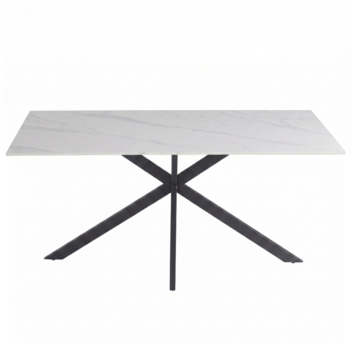 Apex Rectangular Dining Table with Sintered Stone Tabletop in Black Steel Base
