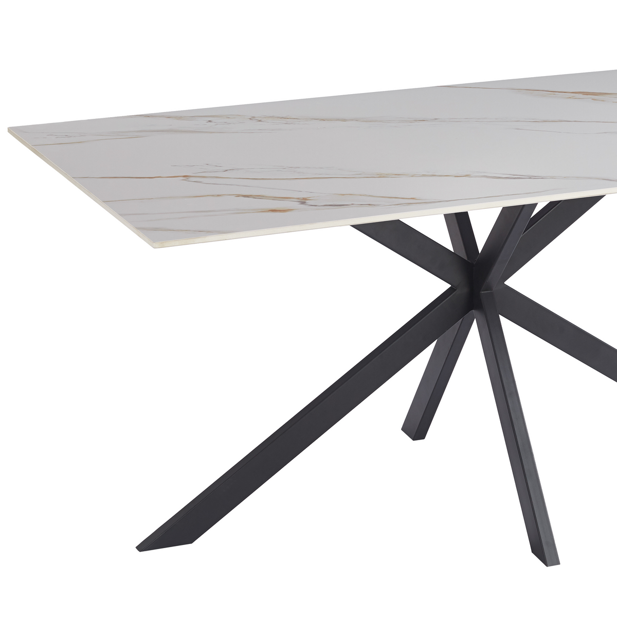 Apex Rectangular Dining Table with Sintered Stone Tabletop in Black Steel Base