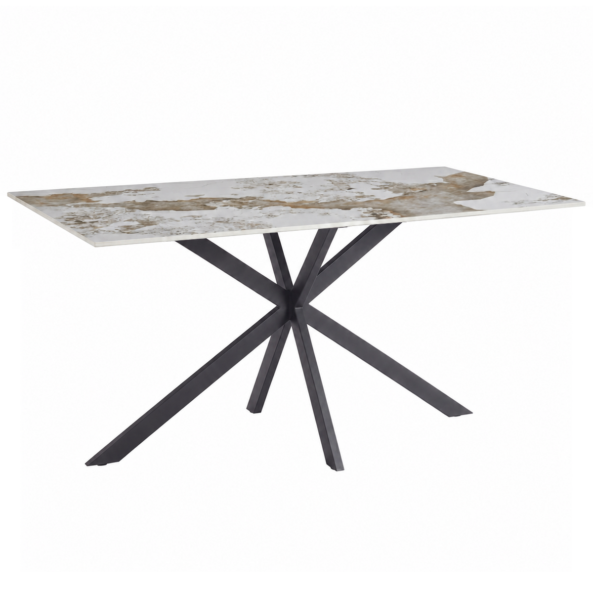 Apex Rectangular Dining Table with Sintered Stone Tabletop in Black Steel Base