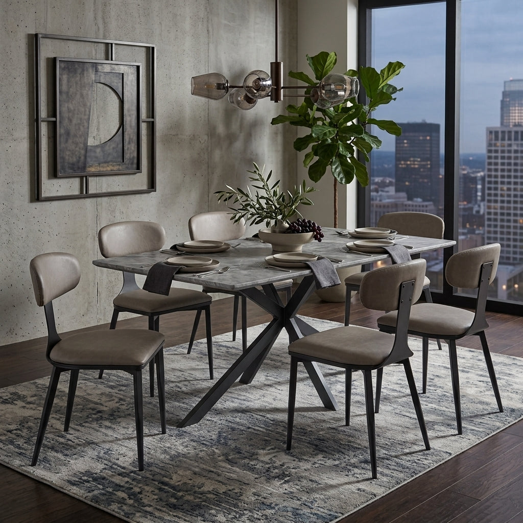 Apex Rectangular Dining Table with Sintered Stone Tabletop in Black Steel Base