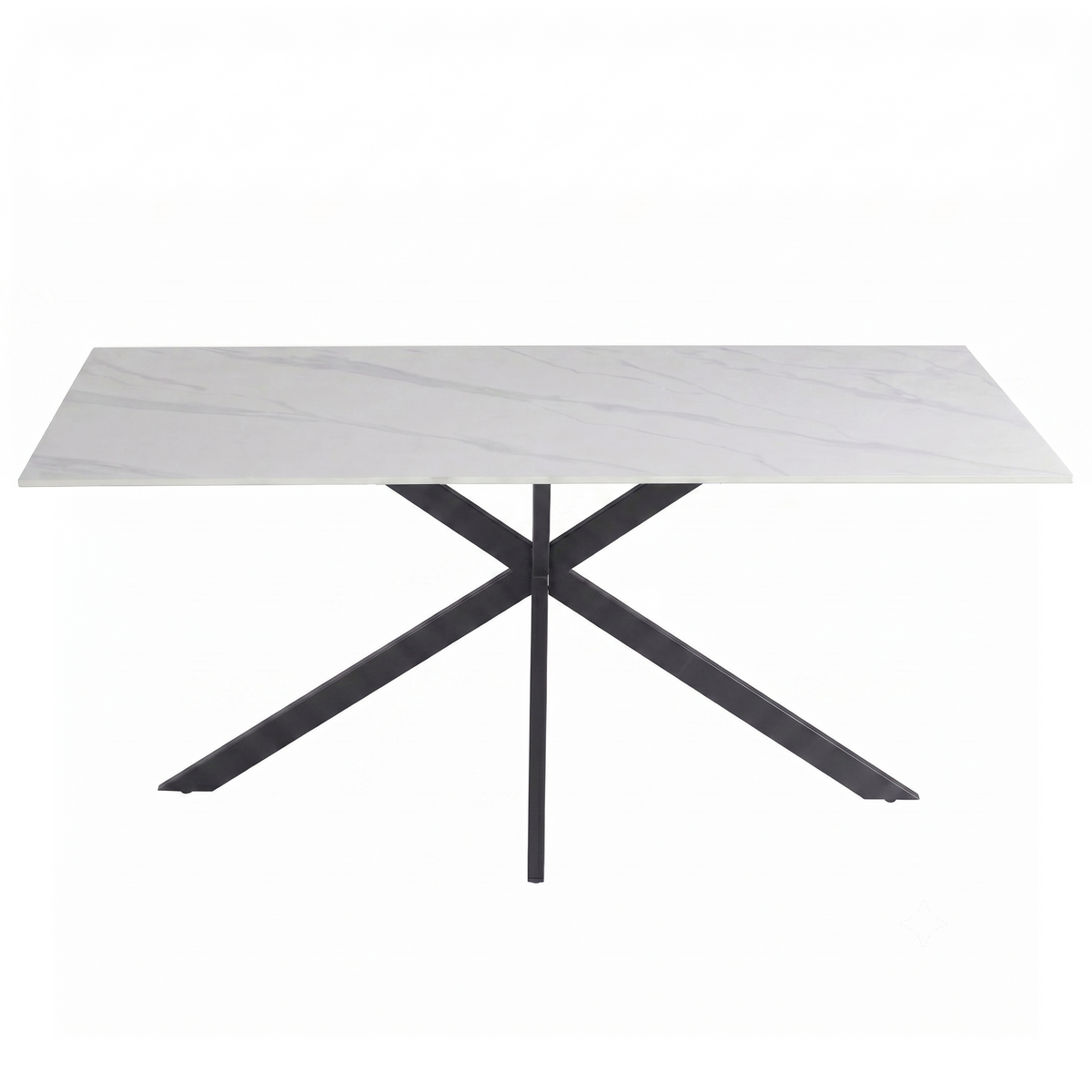 Apex Rectangular Dining Table with Sintered Stone Tabletop in Black Steel Base