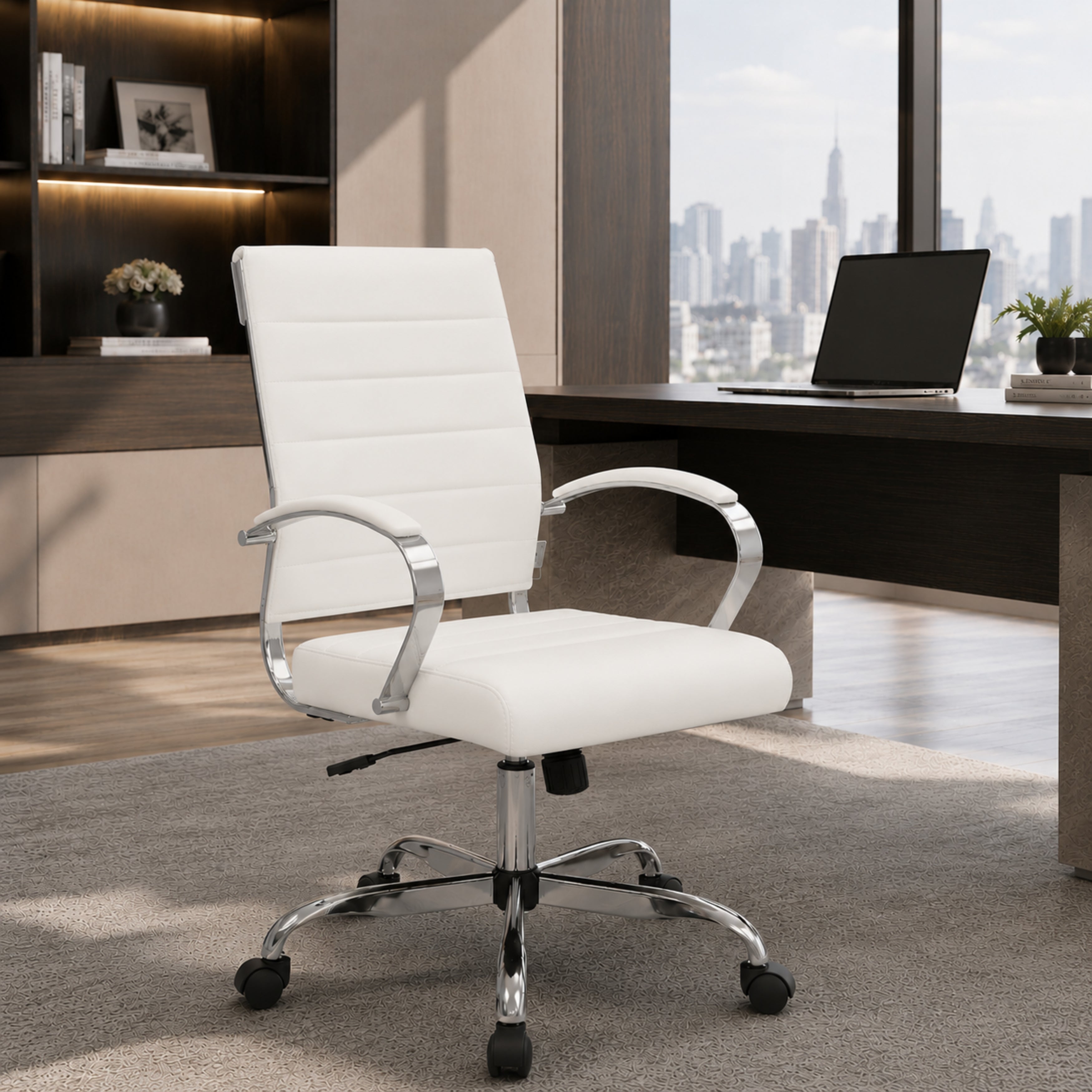 Benmar Mid-Back Leather Office Conference Chair Adjustable Height, Swivel, and Tilt