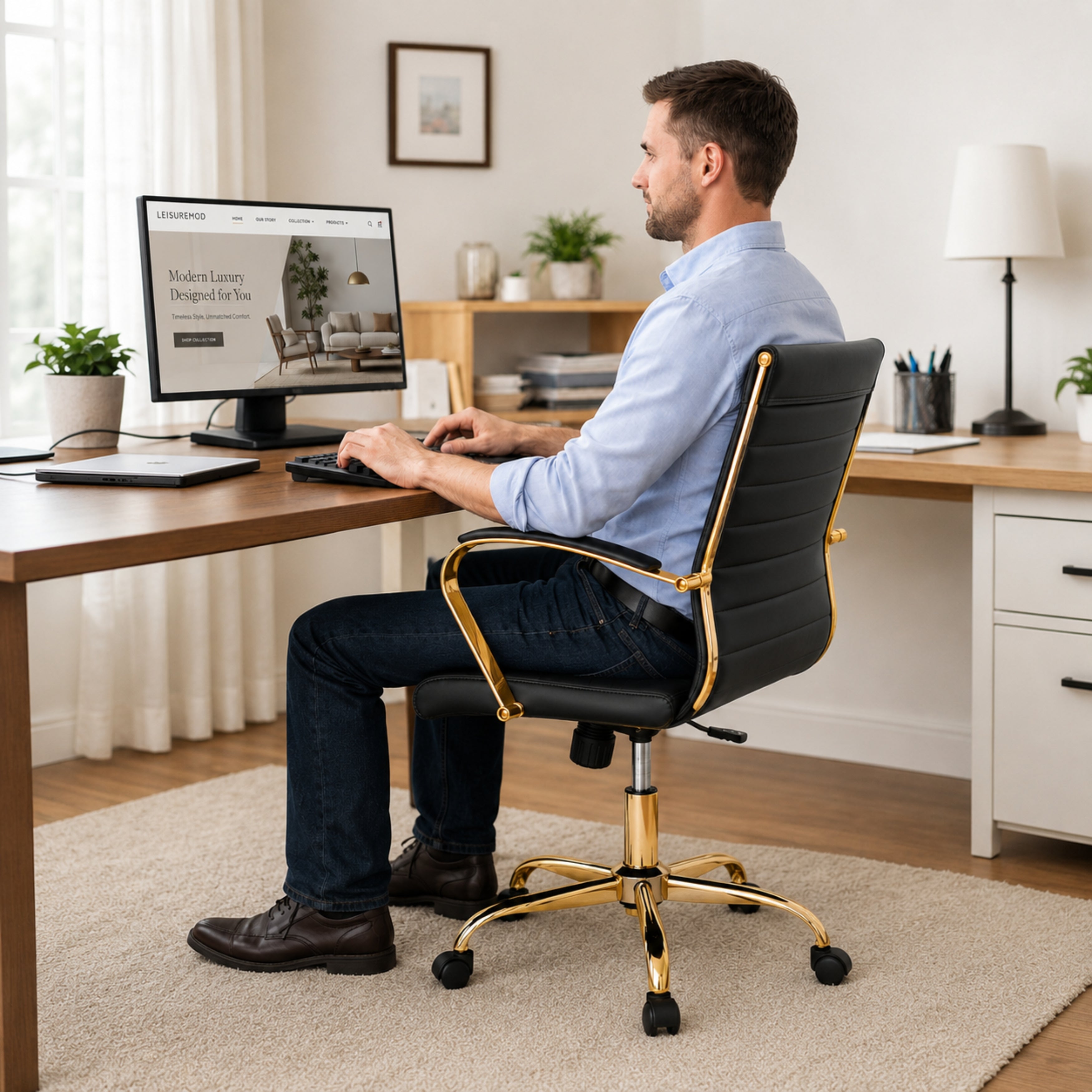 Benmar Mid-Back Leather Office Conference Chair Adjustable Height, Swivel, and Tilt