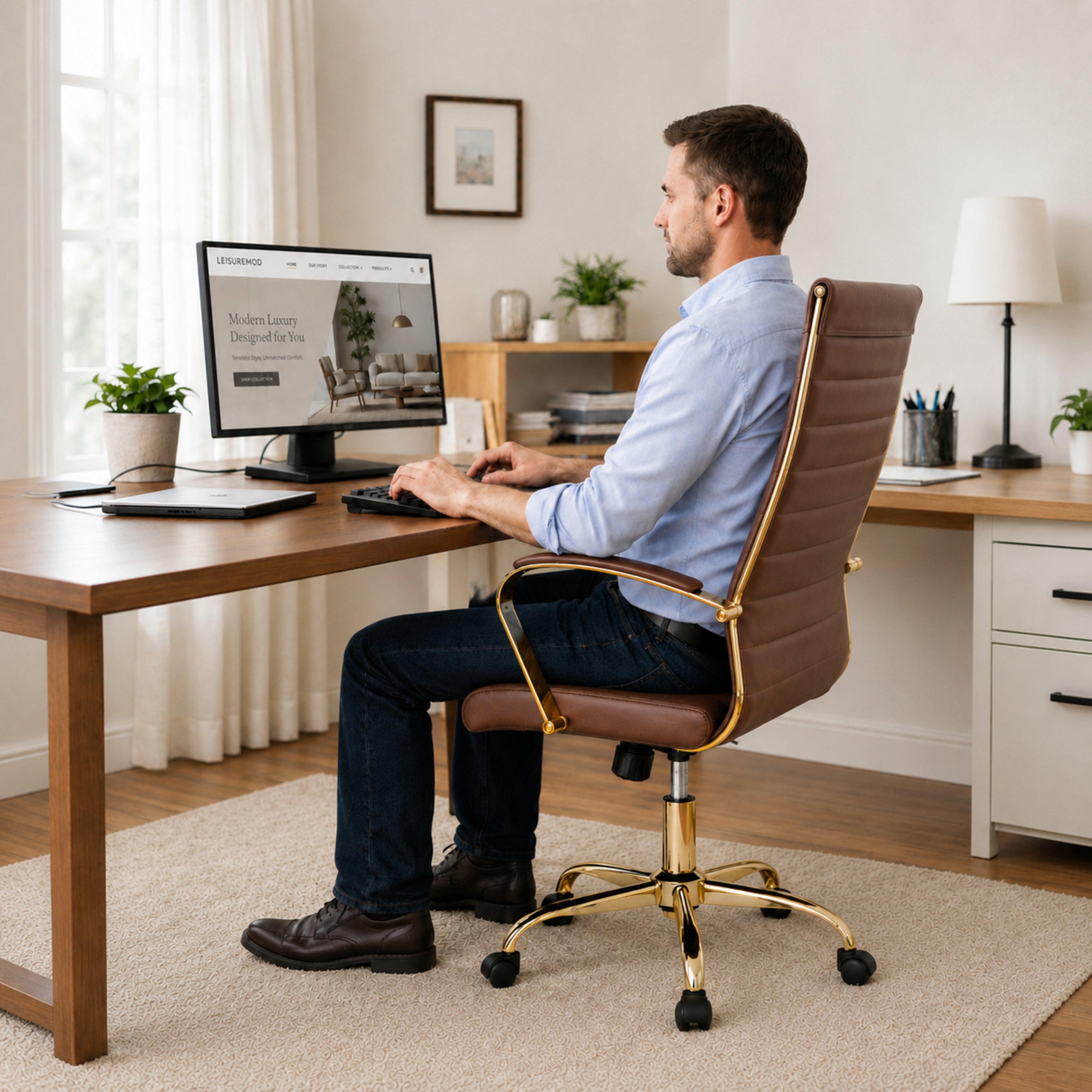 Benmar High-Back Leather Adjustable Office Conference Chair