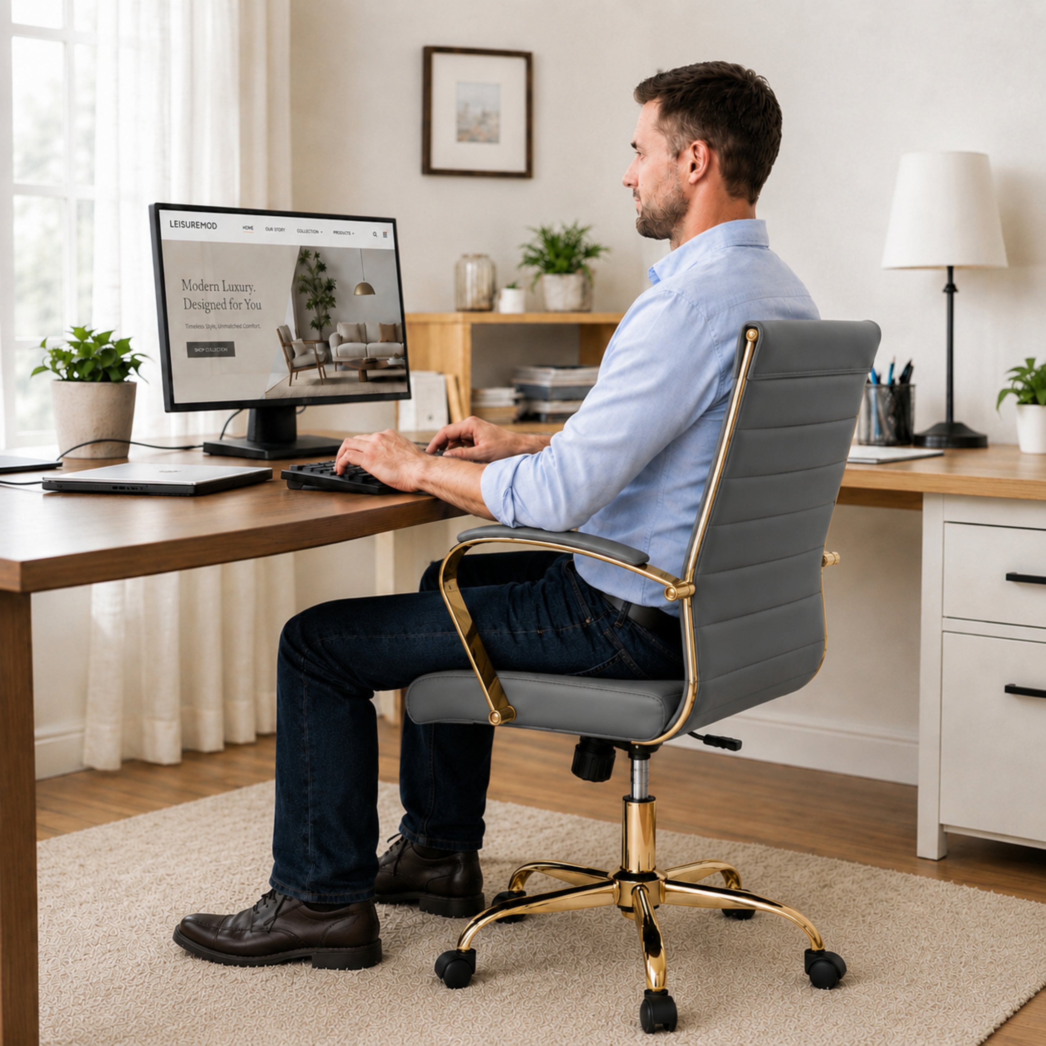 Benmar High-Back Leather Adjustable Office Conference Chair