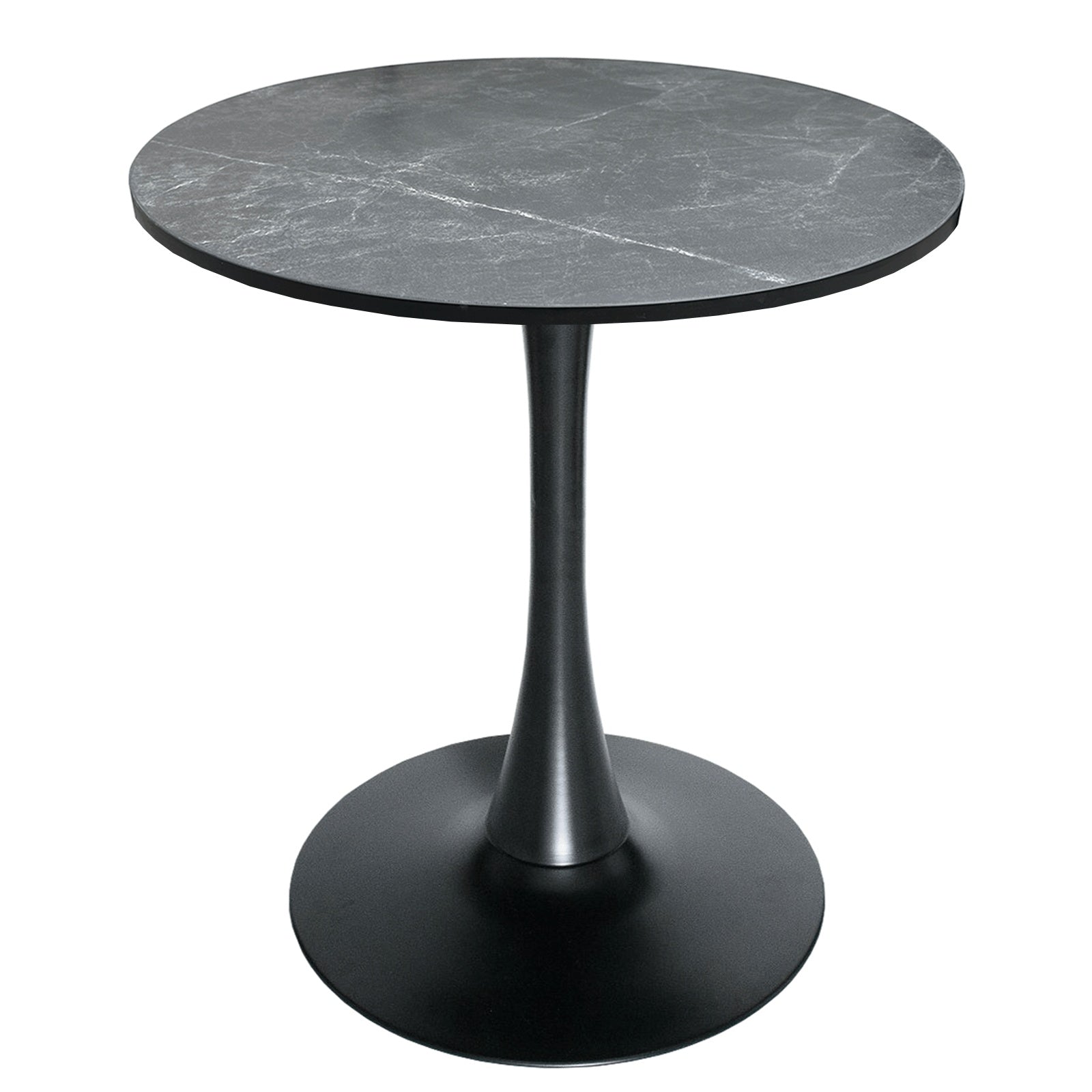 Bristol Round Dining Table with MDF/Sintered Stone/Glass Tabletop in Black Steel Base MDF 27 Inches Marbled Black Dining Table Leisuremod