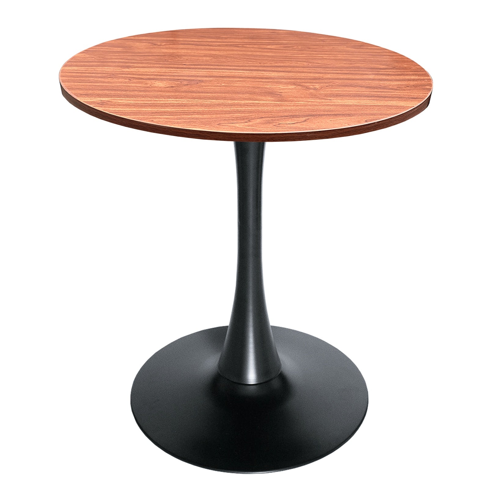 Bristol Round Dining Table with MDF/Sintered Stone/Glass Tabletop in Black Steel Base MDF 27 Inches Cognac Brown Dining Table Leisuremod